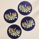 Hanukkah Floral Menorah Coasters , Set of Four