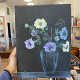 Vintage Purple Floral Acrylic Painting on Black