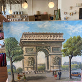 Vintage Paris Arc De Triumphe Oil Painting