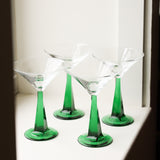 Vintage Emerald Twisted Stem Martini Glasses, Set of 4